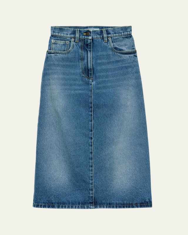 Faded Denim Midi Skirt